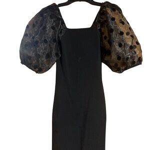 Flying Tomato Black Dress with Sheer Polka Dot Sleeves